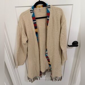 Faherty Organic Cotton Boho Knit Cardigan Wrap Fringe Sweater Belted